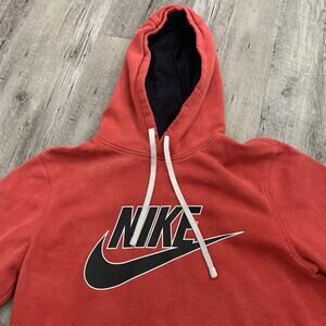 NIKE Hoodie Mens Small Soft Red Logo Graphic Pullover Sweatshirt Cotton Blend